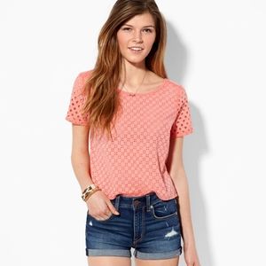 AEO Coral Eyelet Lace Crop Top American Eagle